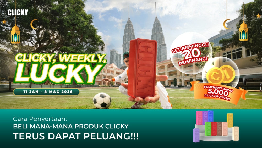 Clicky Weekly Lucky Draw 2026: Win 5,000 Clicky Points every week with any purchase of Clicky products. 20 winners announced each week!