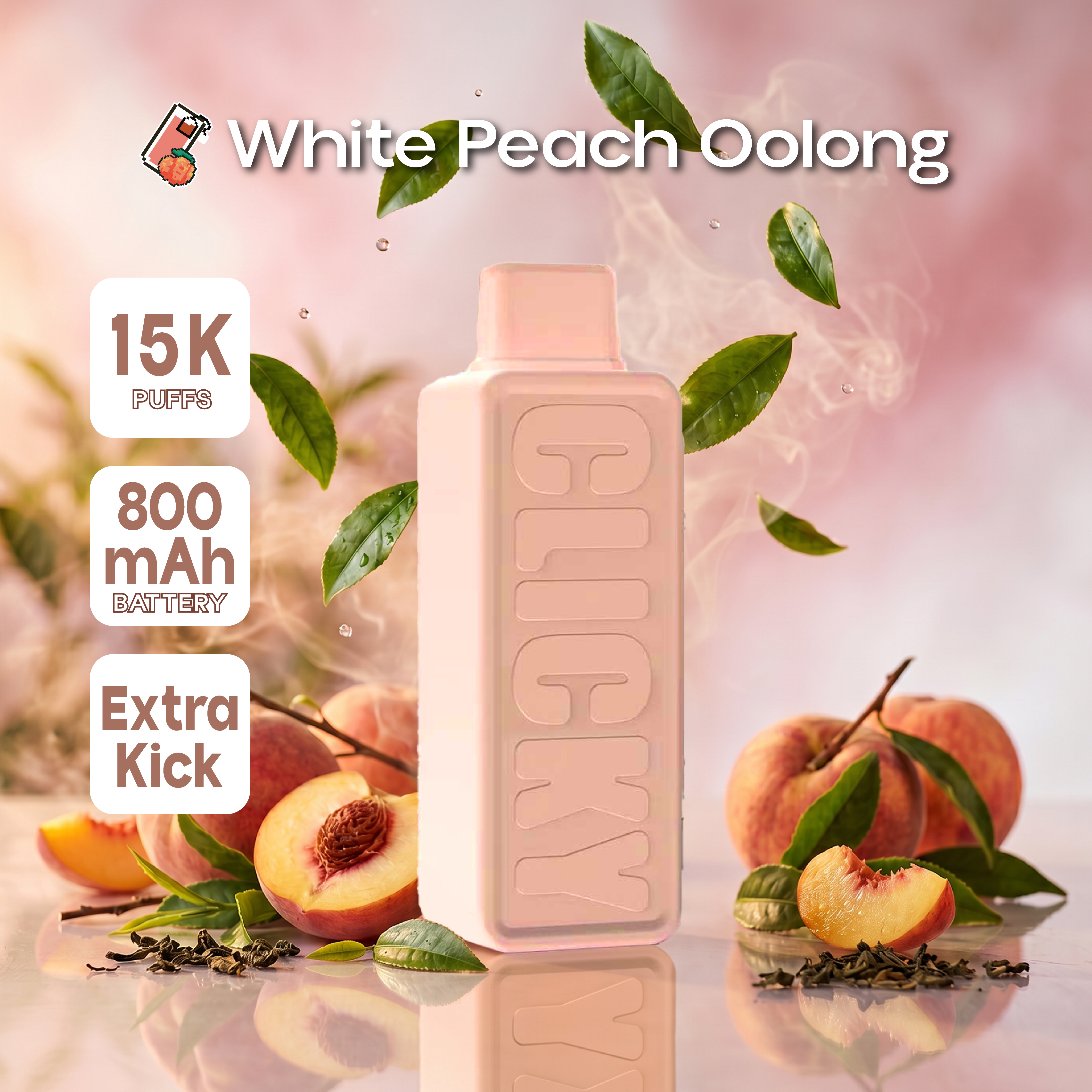 White Peach Oolong disposable vape pod featuring a blend of juicy white peaches and premium oolong tea for a smooth, floral, and refreshing flavor.
