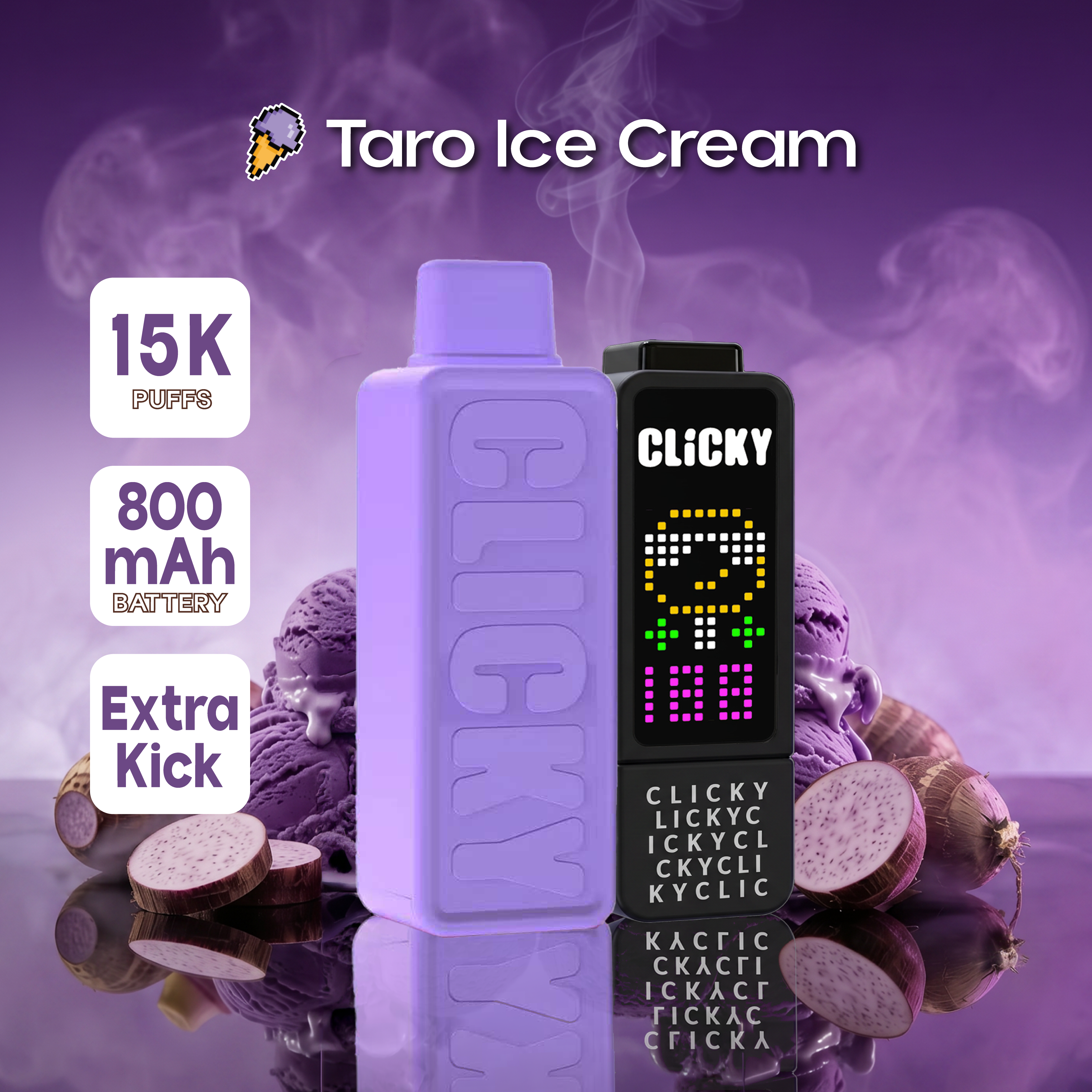 Taro Ice Cream rechargeable vape pod with a creamy, nutty blend of taro and smooth ice cream for a sweet, indulgent dessert experience.