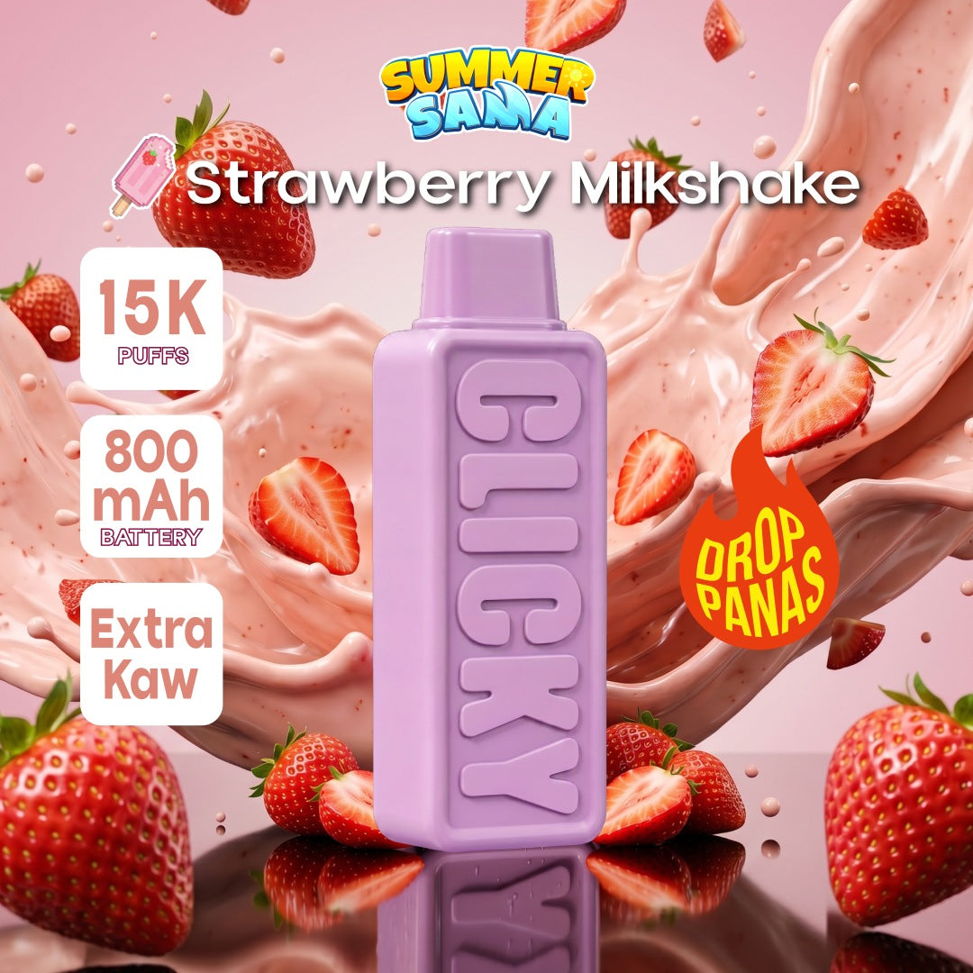 Pod Vape Pakai Buang Clicky Strawberry Milkshake (Isian Semula)