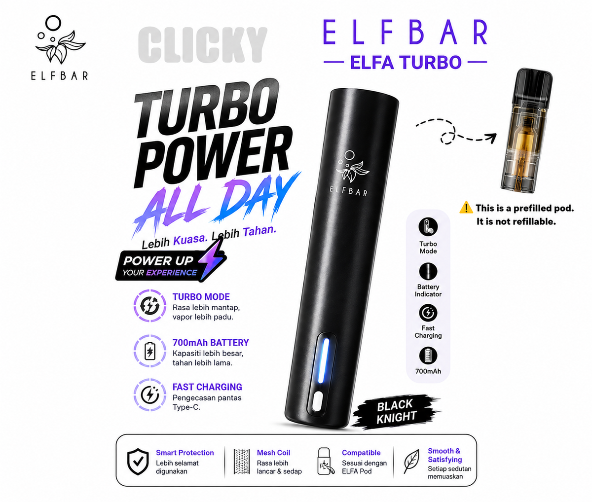 Elfbar ELFA Turbo Device & 2ML Prefilled Pod