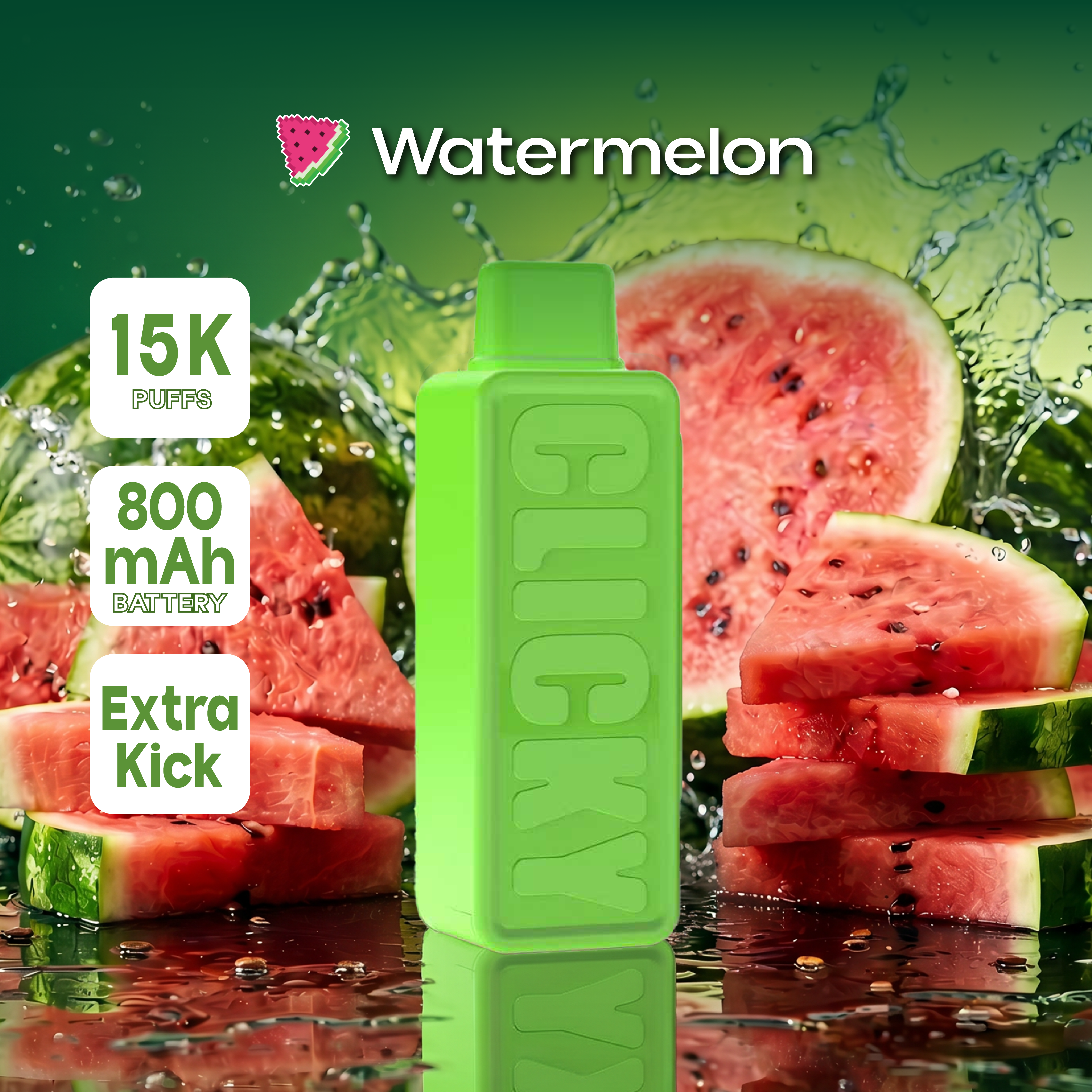Watermelon disposable vape pod with a refreshing, juicy watermelon design, offering a sweet, cooling experience in every puff.